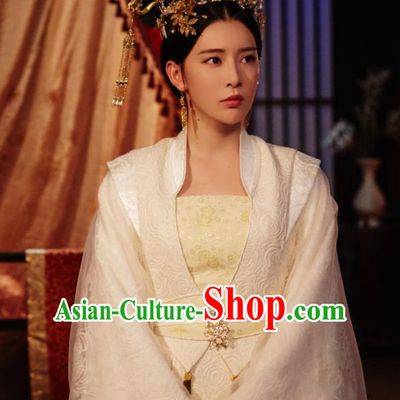 Chinese Ancient Drama Queen Dugu Northern Zhou Dynasty Imperial Concubine Embroidered Historical Costume and Headpiece for Women