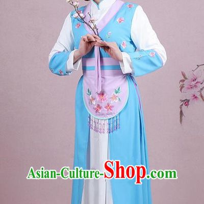 Chinese Traditional Shaoxing Opera Maidservants Embroidered Blue Dress Beijing Opera Young Lady Costume for Women