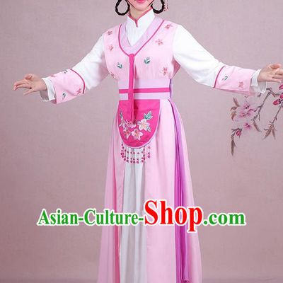 Chinese Traditional Shaoxing Opera Maidservants Embroidered Pink Dress Beijing Opera Young Lady Costume for Women