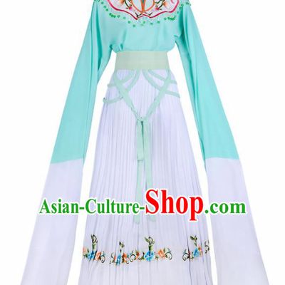 Chinese Traditional Shaoxing Opera Young Lady Embroidered Green Dress Beijing Opera Maidservants Costume for Women