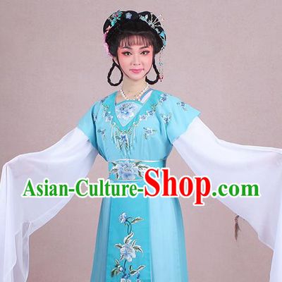 Chinese Traditional Shaoxing Opera Court Maid Embroidered Blue Dress Beijing Opera Maidservants Costume for Women