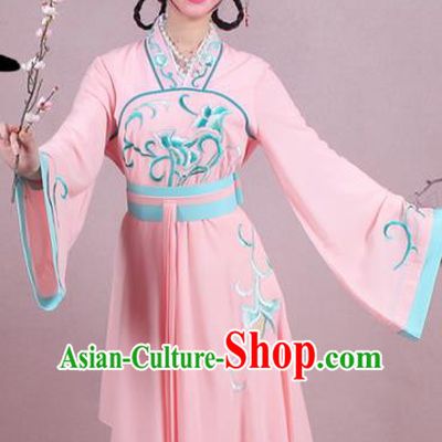 Chinese Traditional Shaoxing Opera Village Girl Embroidered Pink Dress Beijing Opera Maidservants Costume for Women