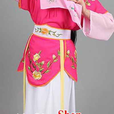 Chinese Traditional Shaoxing Opera Hua Dan Embroidered Rosy Dress Beijing Opera Village Girl Costume for Women