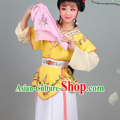 Chinese Traditional Shaoxing Opera Hua Dan Embroidered Yellow Dress Beijing Opera Village Girl Costume for Women