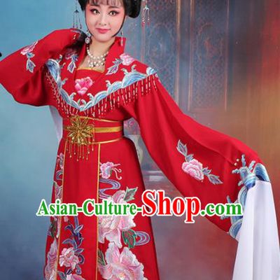 Chinese Traditional Shaoxing Opera Hua Dan Embroidered Red Dress Beijing Opera Palace Queen Costume for Women