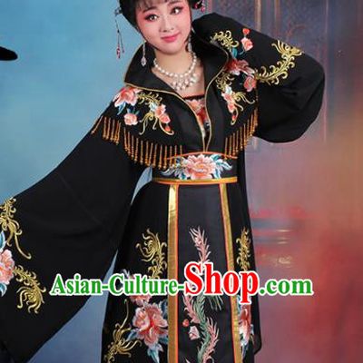 Chinese Traditional Shaoxing Opera Empress Embroidered Black Dress Beijing Opera Palace Queen Costume for Women