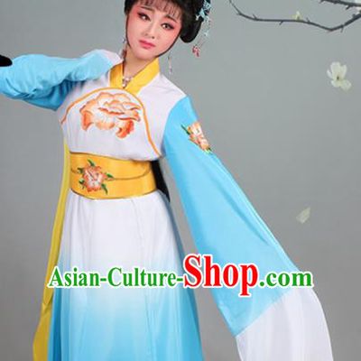 Chinese Traditional Shaoxing Opera Palace Lady Embroidered Blue Dress Beijing Opera Court Maid Costume for Women