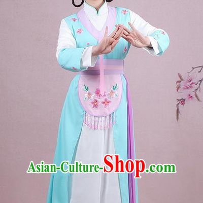 Chinese Traditional Shaoxing Opera Maidservants Embroidered Blue Dress Beijing Opera Young Lady Costume for Women