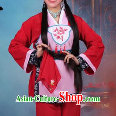 Chinese Traditional Huangmei Opera Servant Girl Embroidered Red Dress Beijing Opera Maidservants Costume for Women