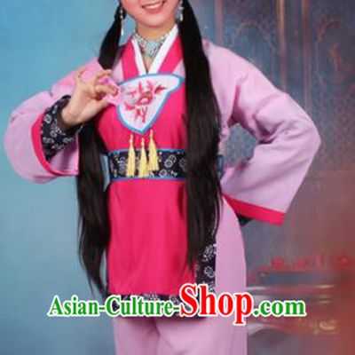Chinese Traditional Huangmei Opera Servant Girl Embroidered Pink Dress Beijing Opera Maidservants Costume for Women