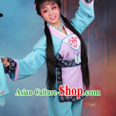 Chinese Traditional Huangmei Opera Servant Girl Embroidered Blue Dress Beijing Opera Maidservants Costume for Women