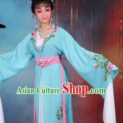 Chinese Traditional Huangmei Opera Princess Embroidered Blue Dress Beijing Opera Hua Dan Costume for Women