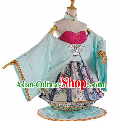 Chinese Traditional Cosplay Blue Hanfu Dress Ancient Halloween Swordswoman Costume for Women