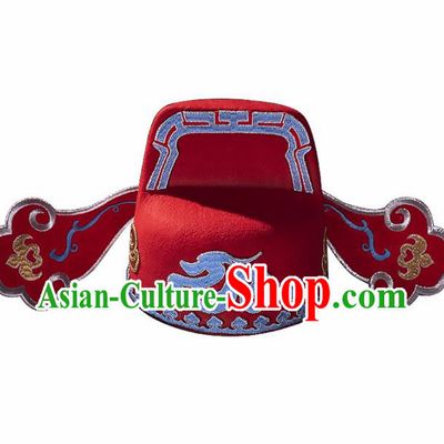 Chinese Traditional Beijing Opera Gifted Scholar Headwear Ancient Cosplay Nobility Childe Red Hat for Men