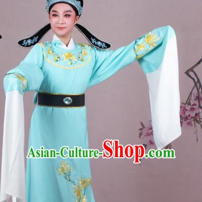 Chinese Traditional Peking Opera Nobility Childe Blue Robe Beijing Opera Niche Embroidered Mangnolia Costume for Men