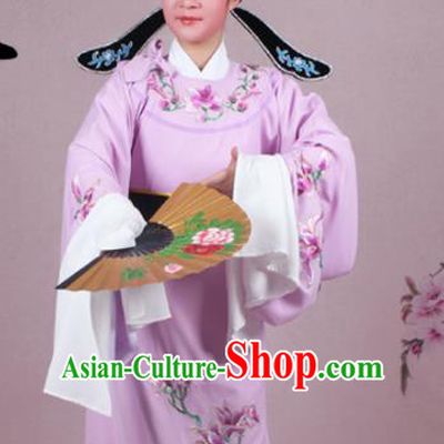 Chinese Traditional Peking Opera Nobility Childe Purple Robe Beijing Opera Niche Embroidered Mangnolia Costume for Men