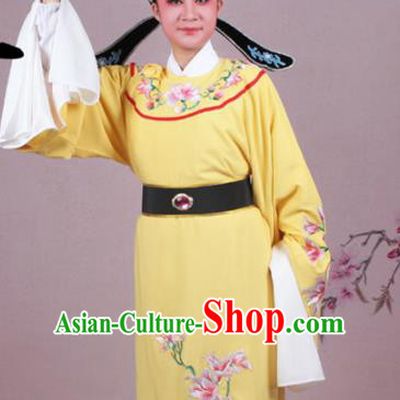 Chinese Traditional Peking Opera Nobility Childe Yellow Robe Beijing Opera Niche Embroidered Mangnolia Costume for Men