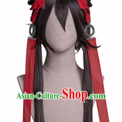 Chinese Traditional Cosplay Knight Wigs Halloween Swordsman Wig Sheath for Men