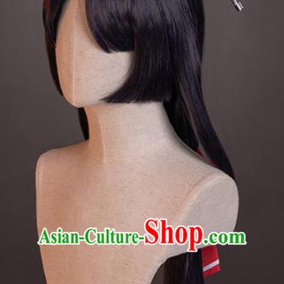Chinese Traditional Cosplay Heroine Wigs Ancient Swordswoman Wig Sheath and Hairpins Hair Accessories for Women