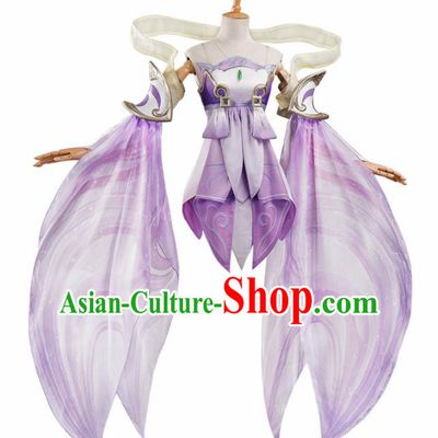 Chinese Traditional Cosplay Purple Hanfu Dress Ancient Halloween Swordswoman Costume for Women