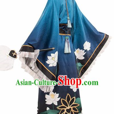 Chinese Traditional Ancient Swordsman Blue Costume Cosplay Japanese Warrior Clothing for Men