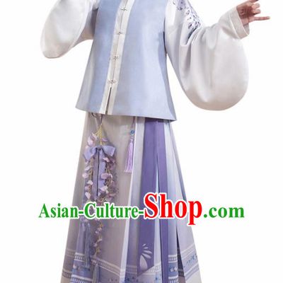 Chinese Traditional Ming Dynasty Blouse and Purple Skirt Ancient Nobility Lady Costume for Women
