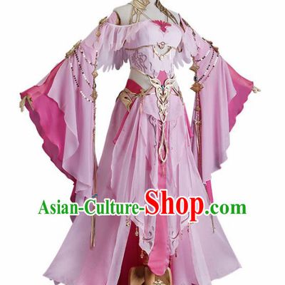 Chinese Traditional Cosplay Heroine Pink Hanfu Dress Ancient Swordswoman Costume for Women