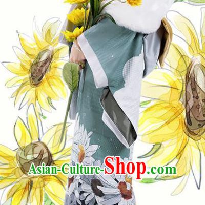 Japanese Traditional Costume Blue Kimono Yukata Cosplay Geisha Dress for Women