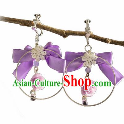 Chinese Traditional Accessories Ancient Cosplay Princess Purple Bowknot Earrings for Women