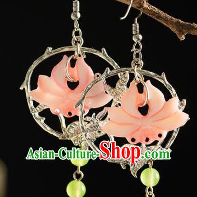Chinese Traditional Accessories Ancient Cosplay Princess Pink Shell Lotus Earrings for Women