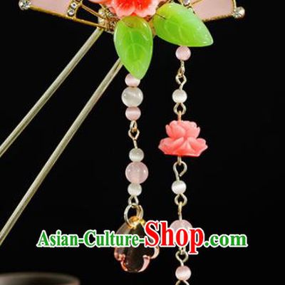Chinese Traditional Hair Accessories Ancient Princess Pink Shell Lotus Hairpins for Women