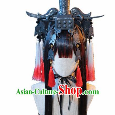 Chinese Traditional Cosplay Hair Accessories Ancient Swordswoman Wigs and Hair Crown for Women