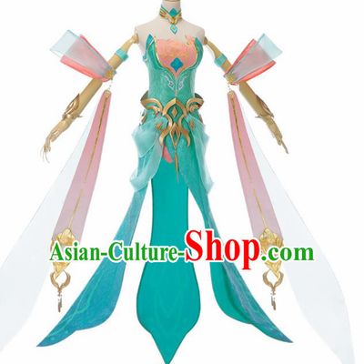 Traditional Halloween Cosplay Swordswoman Costume Chinese Ancient Princess Green Hanfu Dress for Women