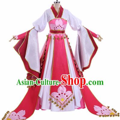 Traditional Halloween Cosplay Swordswoman Costume Chinese Ancient Princess Pink Hanfu Dress for Women