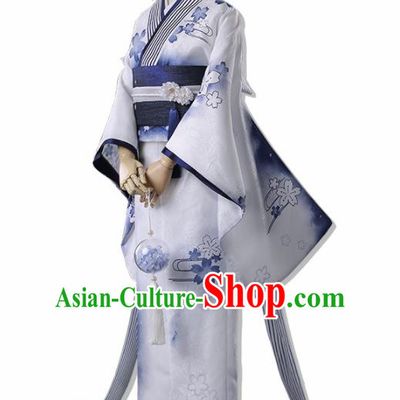 Traditional Halloween Cosplay Swordswoman Costume Japanese Kimono Yukata Dress for Women