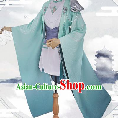 Traditional Halloween Cosplay Swordswoman Costume Chinese Ancient Peri Green Hanfu Dress for Women