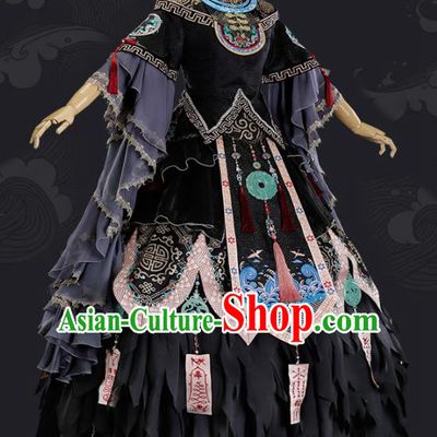 Traditional Halloween Cosplay Peri Costume Chinese Ancient Court Princess Black Hanfu Dress for Women