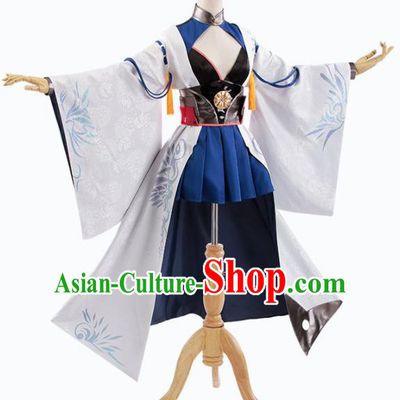 Traditional Halloween Cosplay Swordswoman Costume Chinese Ancient Heroine White Hanfu Dress for Women