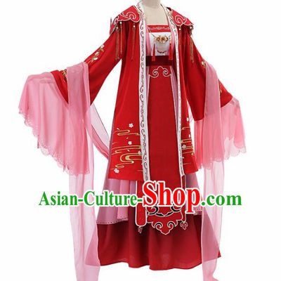 Traditional Halloween Cosplay Swordswoman Costume Chinese Ancient Court Princess Red Hanfu Dress for Women