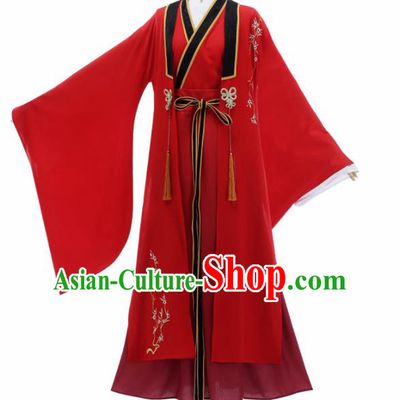 Chinese Traditional Cosplay Knight Nobility Childe Red Costume Ancient Swordsman Hanfu Clothing for Men