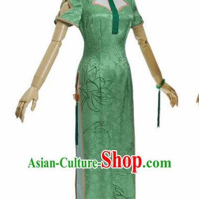 Traditional Halloween Cosplay Swordswoman Costume Ancient Princess Green Qipao Dress for Women