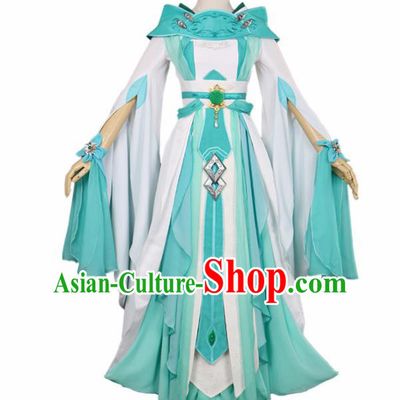 Chinese Traditional Cosplay Peri Princess Costume Ancient Swordswoman Green Hanfu Dress for Women