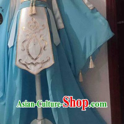 Chinese Traditional Cosplay Princess Costume Ancient Tang Dynasty Palace Lady Blue Hanfu Dress for Women