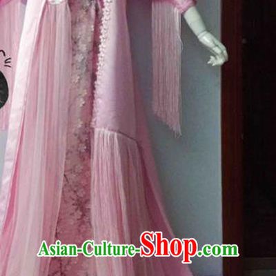 Traditional Halloween Cosplay Swordswoman Costume Ancient Princess Pink Hanfu Dress for Women