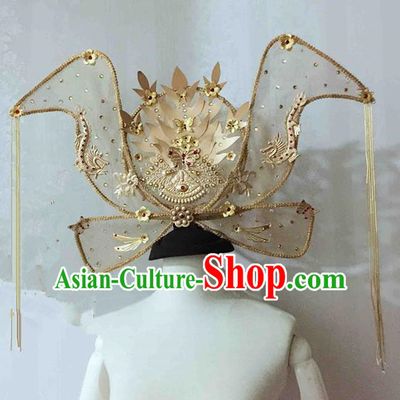 Chinese Traditional Hanfu Golden Phoenix Coronet Cosplay Princess Hair Accessories Ancient Imperial Consort Hairpins for Women