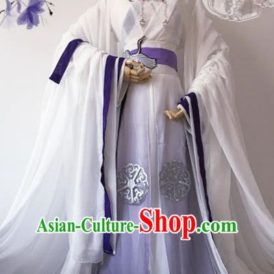 Chinese Traditional Cosplay Emperor White Costume Ancient Swordsman Hanfu Clothing for Men