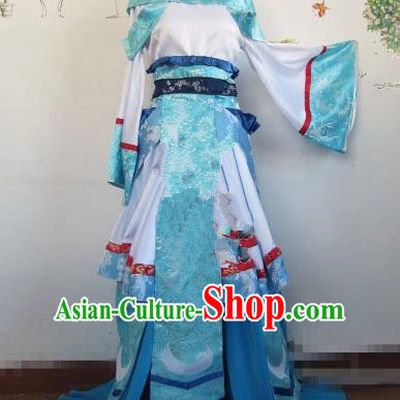 Chinese Traditional Cosplay Peri Princess Costume Ancient Flying Apsaras Blue Hanfu Dress for Women