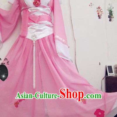 Chinese Traditional Cosplay Apsaras Costume Ancient Peri Princess Pink Hanfu Dress for Women
