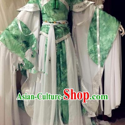 Chinese Traditional Cosplay Swordswoman Costume Ancient Peri Princess Green Hanfu Dress for Women