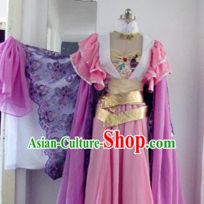 Chinese Traditional Cosplay Swordswoman Costume Ancient Peri Princess Pink Hanfu Dress for Women